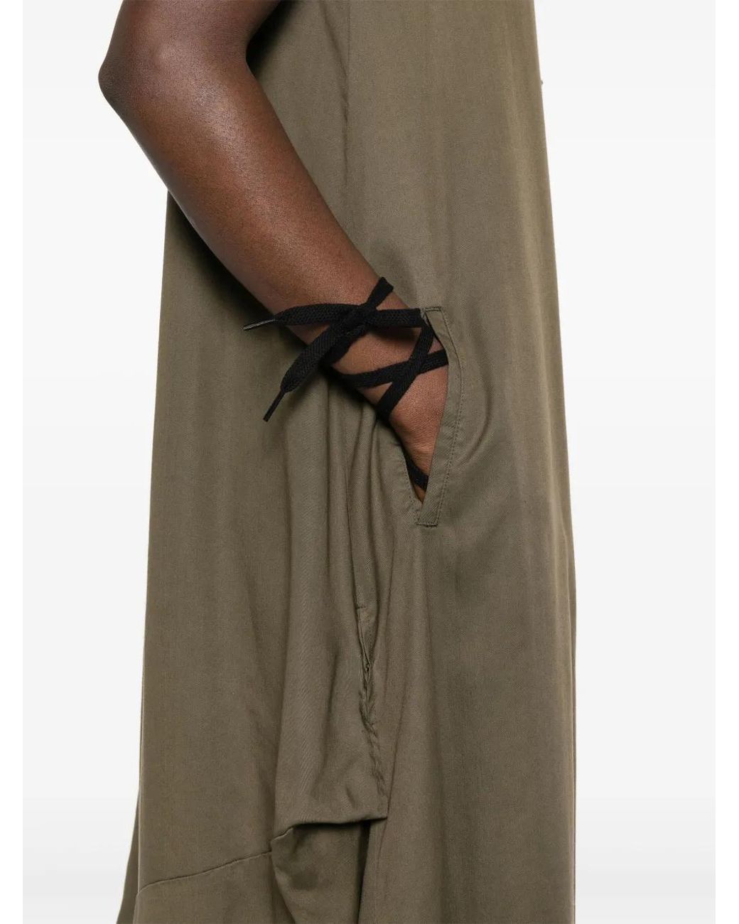 Yohji Yamamoto Green V-Neck Sleeveless Maxi Dress