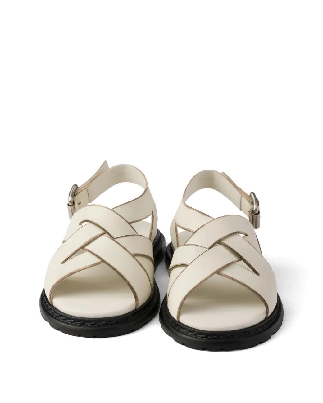 Prada White Antiqued Leather Sandals
