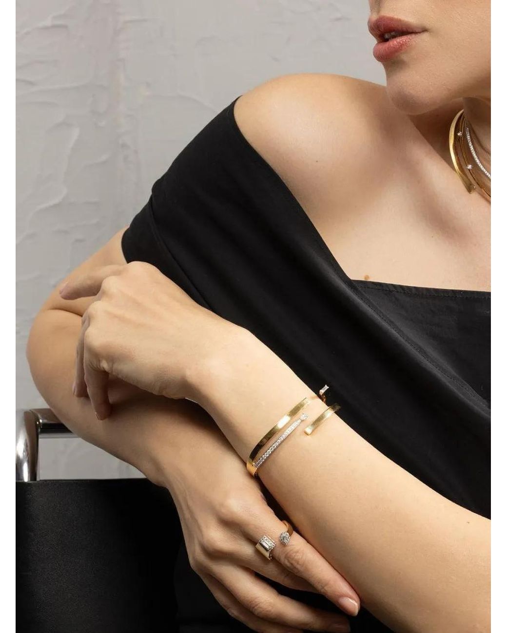 YEPREM Black Diamond Four Line Open Bracelet