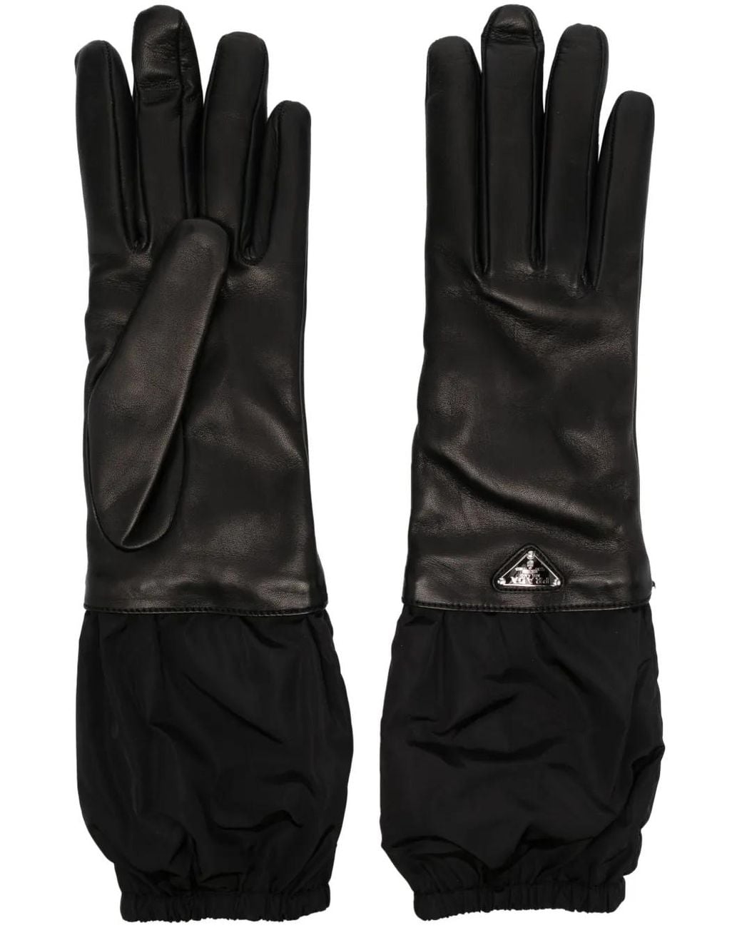Prada Black Enamel-Logo Leather Gloves
