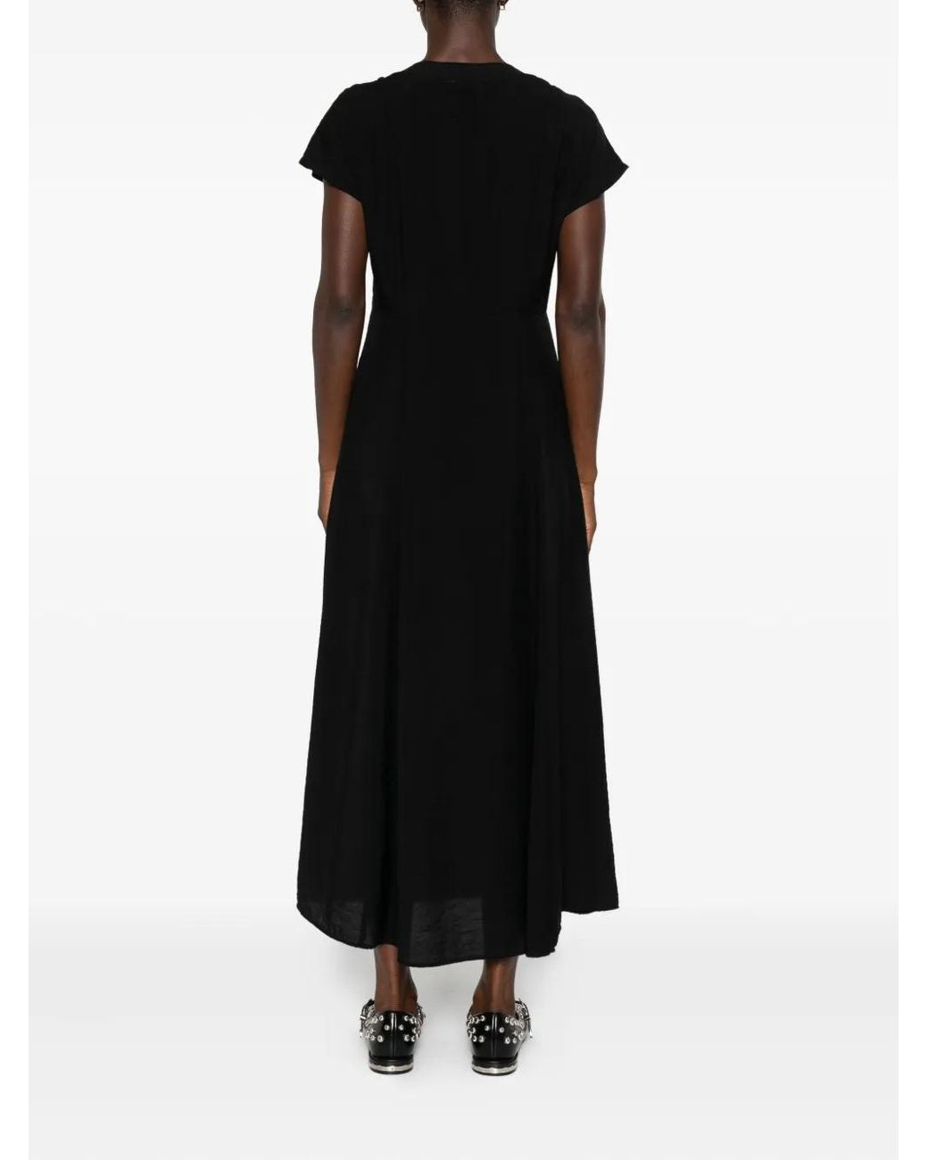 Marc O' Polo Black Cap-Sleeve Flared Midi Dress