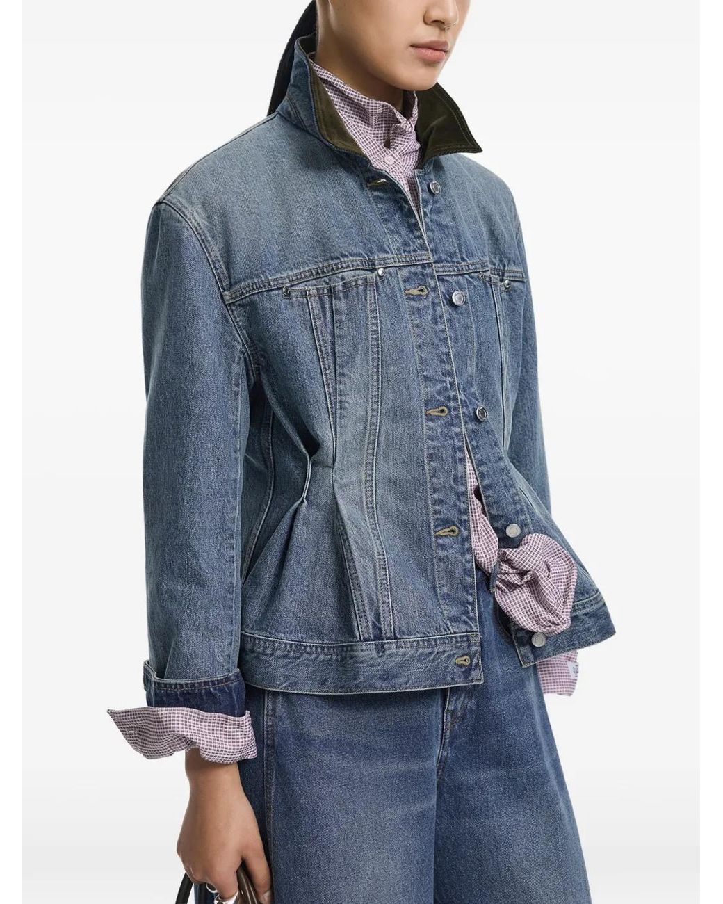 JNBY Blue Pleated Corduroy-Collar Denim Jacket