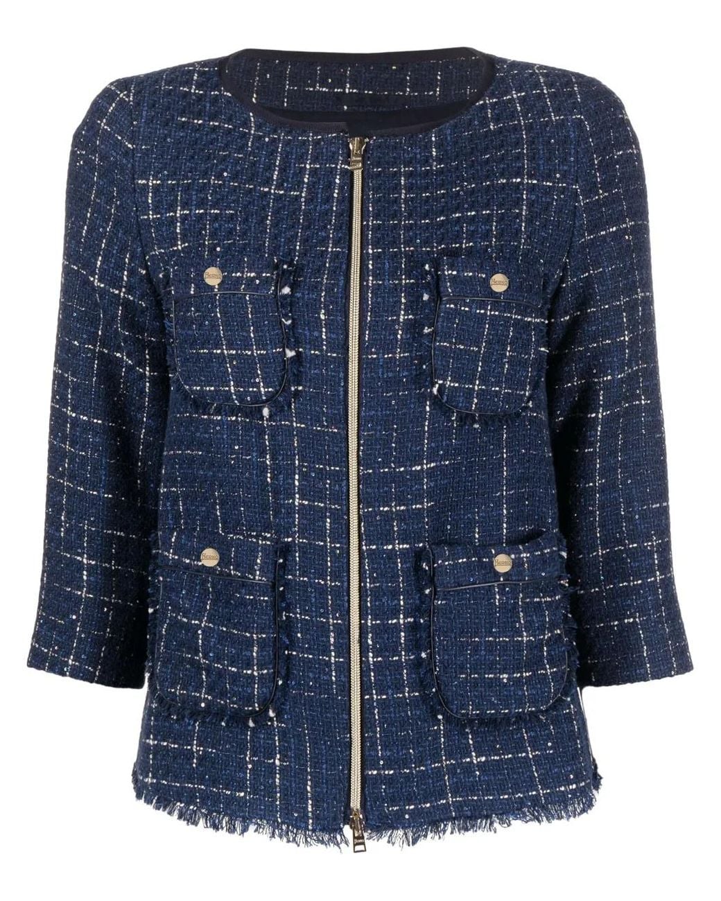 Herno Blue Zip-Up Tweed Jacket
