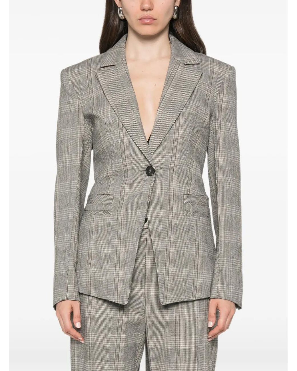 Patrizia Pepe Gray Cut-Out Plaid Blazer