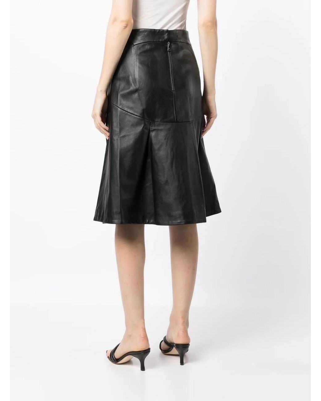 Shiatzy Chen Black Leather Midi Skirt