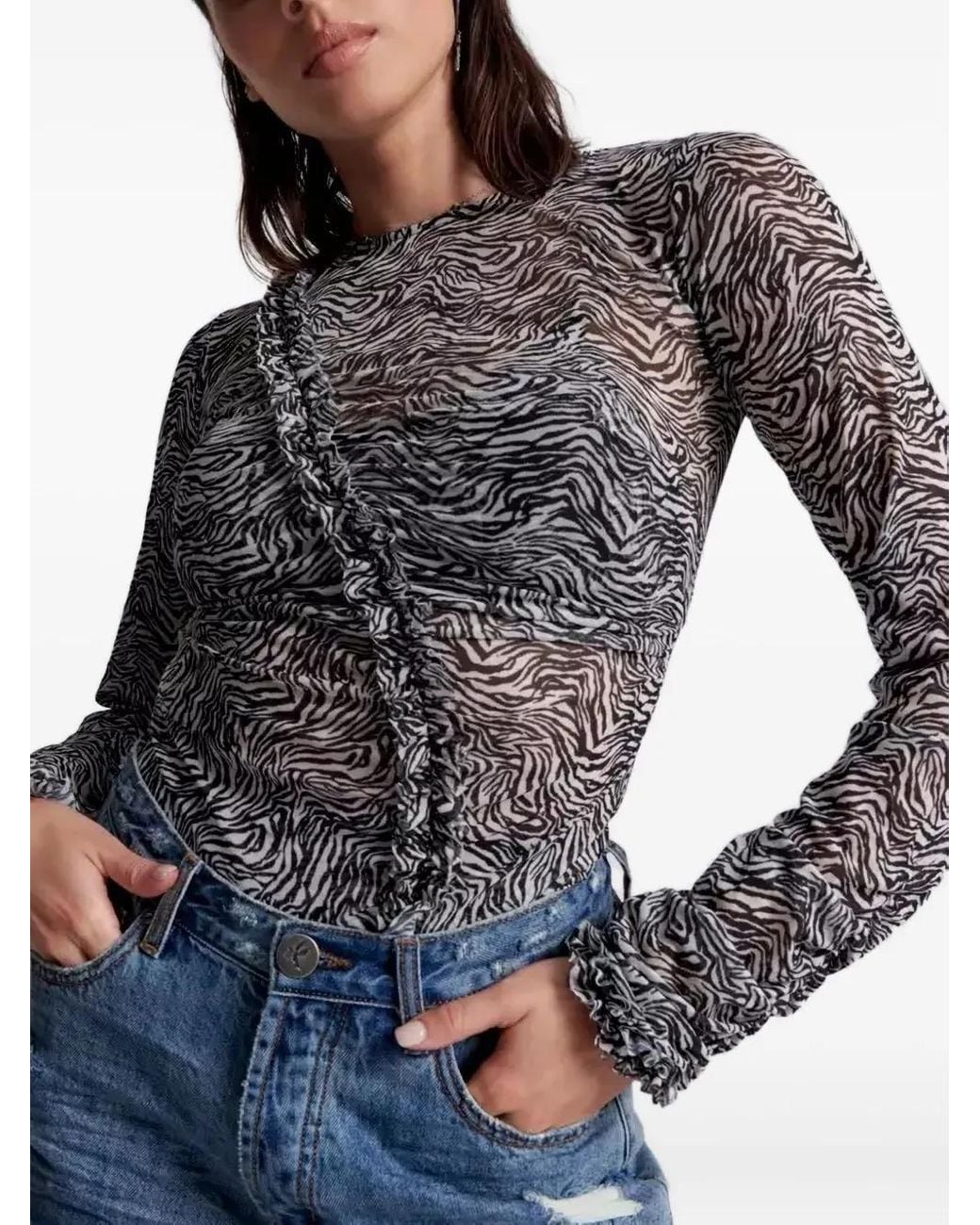 One Teaspoon Gray Zebra-Pattern Blouse