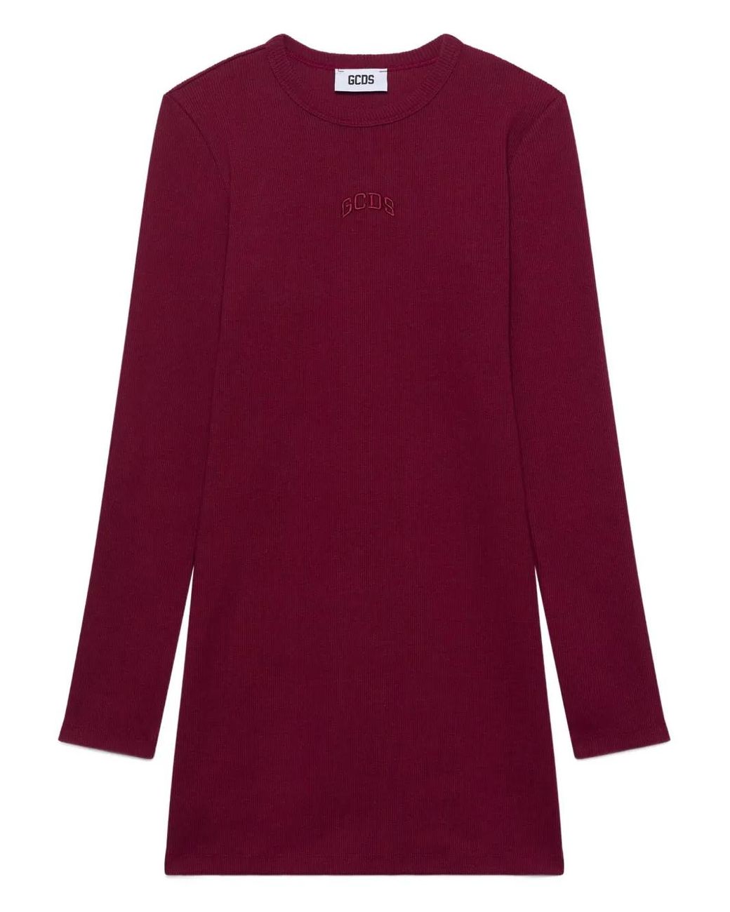 Gcds Red Ribbed Long-Sleeve Dress