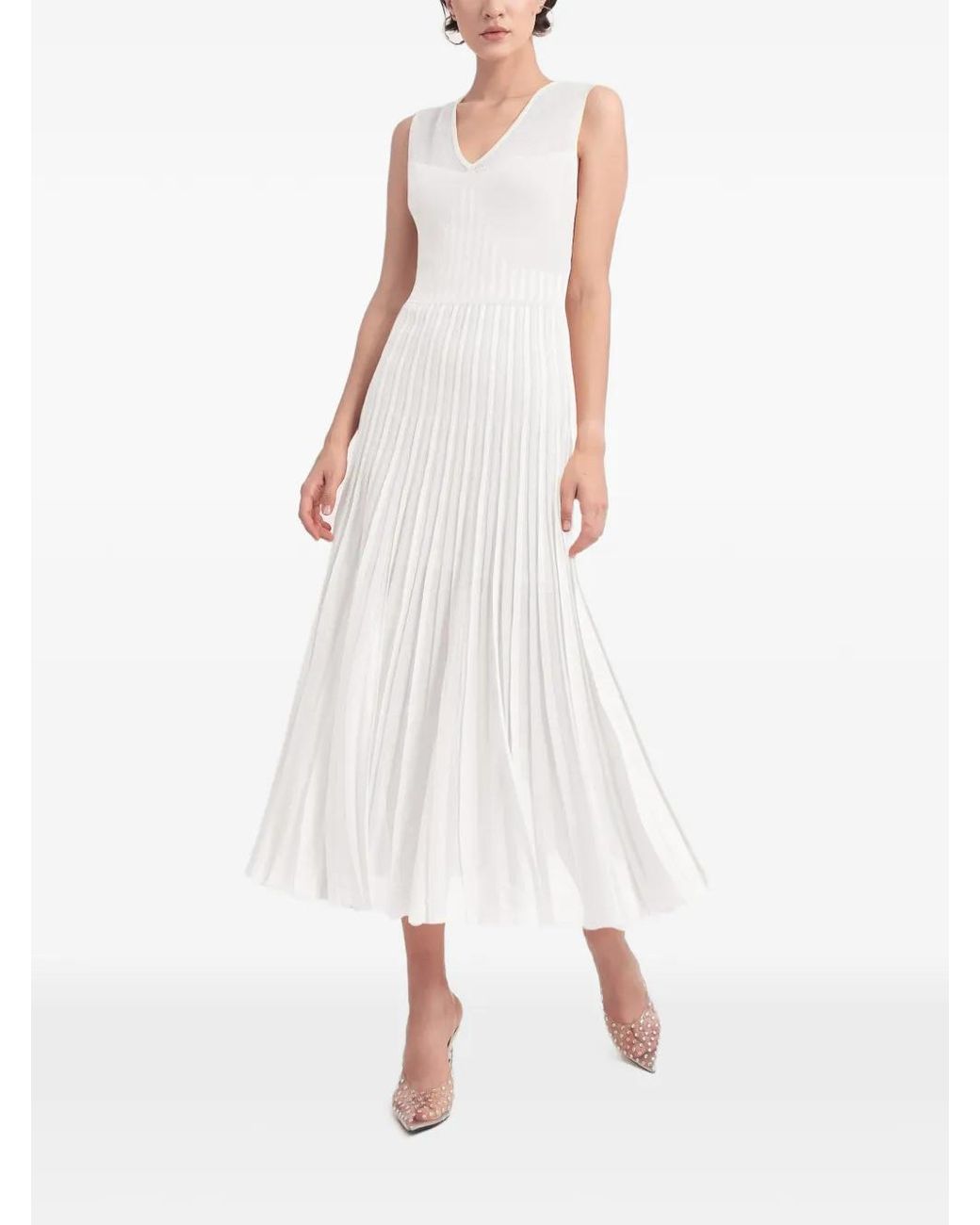 Gemy Maalouf White Heart-Shape Pleated Midi Dress
