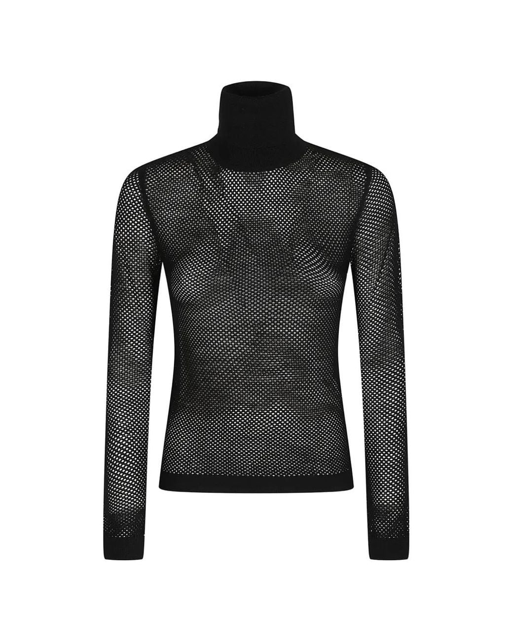 P.A.R.O.S.H. Black Open-Knit Roll-Neck Sweater