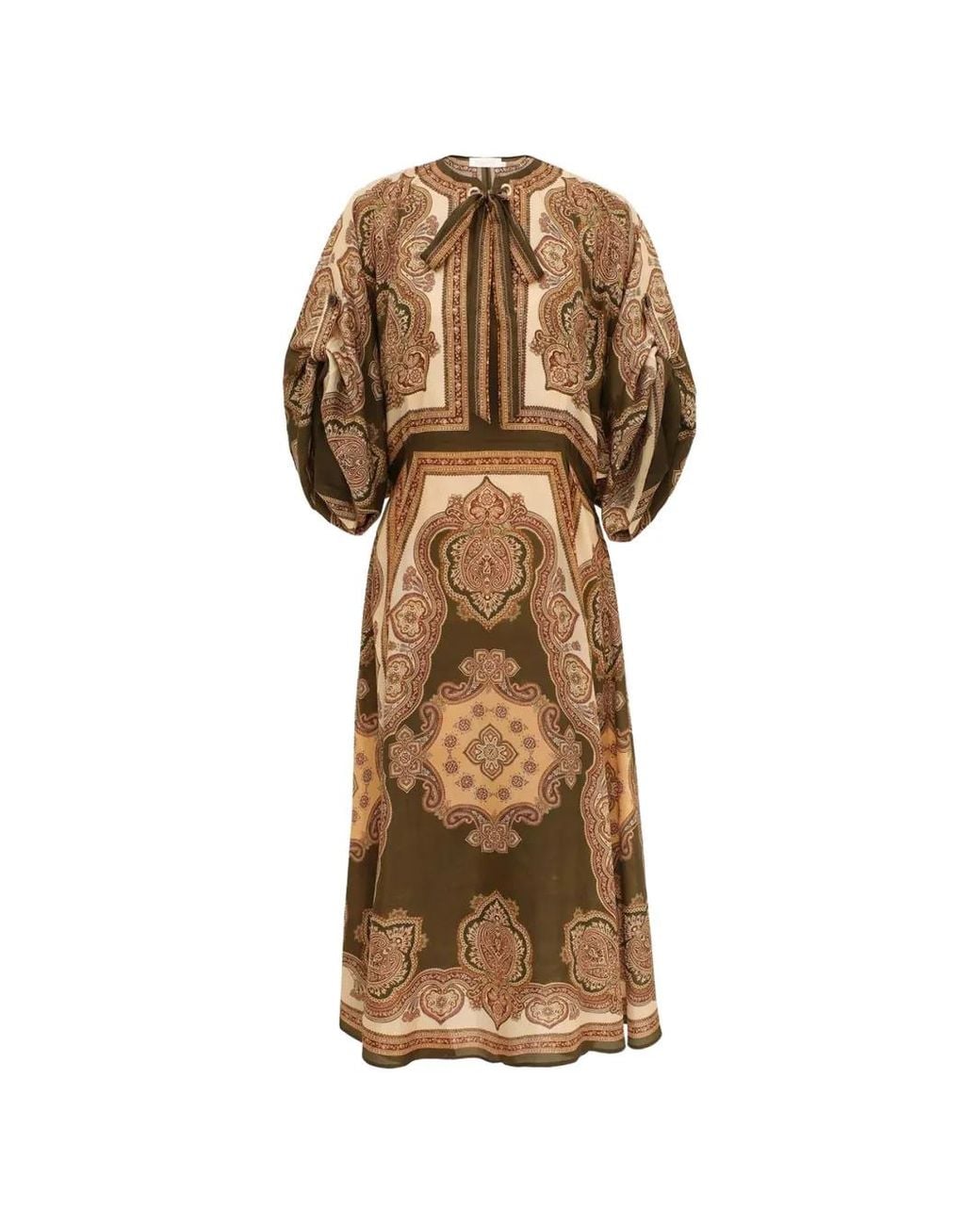 Zimmermann Brown Mahon Paisley-Print Tie-Neck Midi Dress