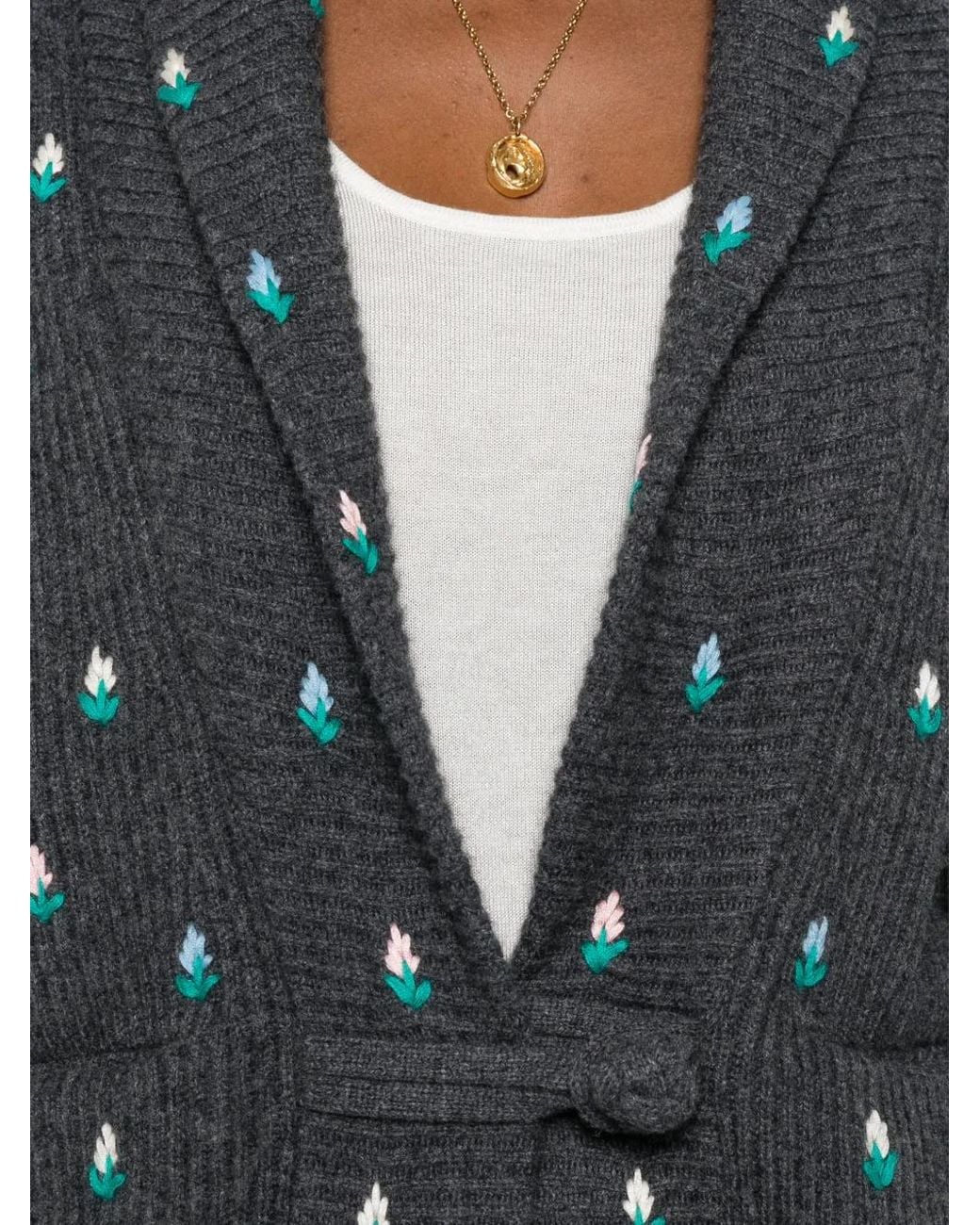 Forte_forte Gray Floral-Embroidered Cardigan