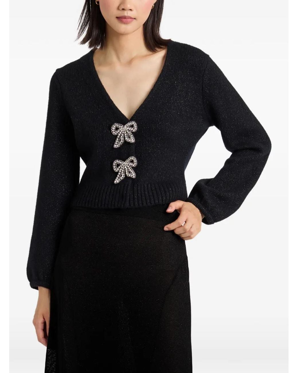 Chinti & Parker Blue Embellished Bow-Detail Cardigan