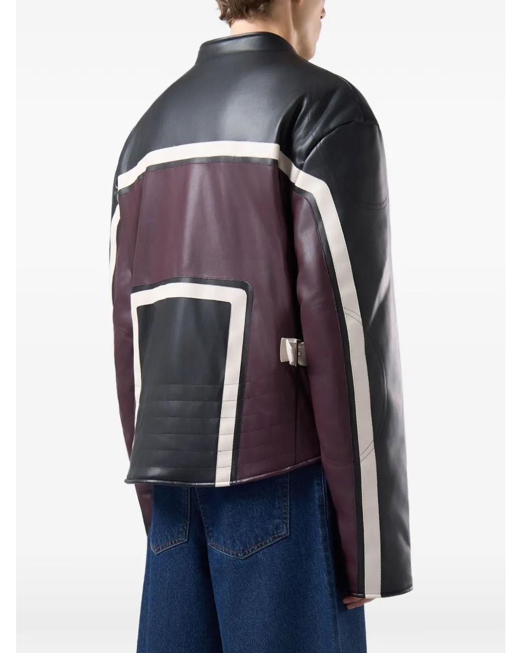 Gcds Black Logo-Patch Panelled Biker Jacket for men