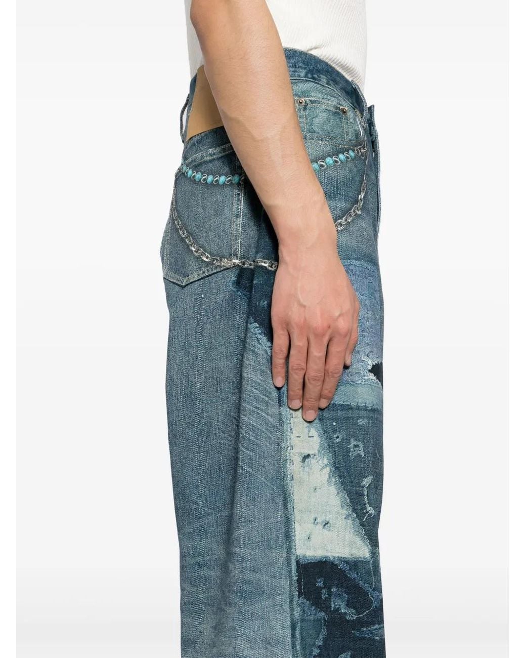 FIVE CM Blue Graphic-Print Jeans for men