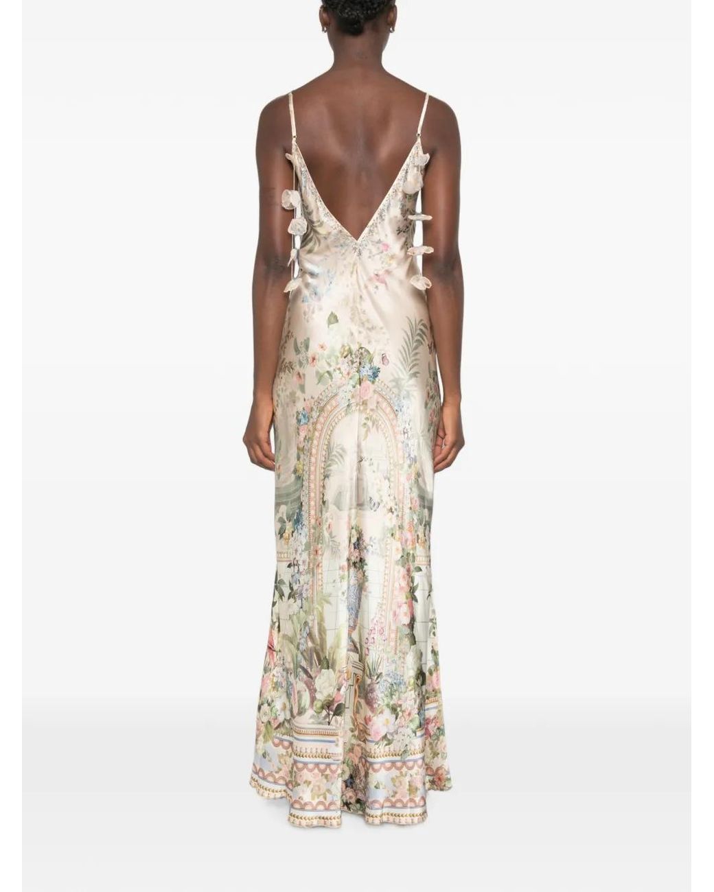 Camilla White Floral-Print Silk Maxi Dress