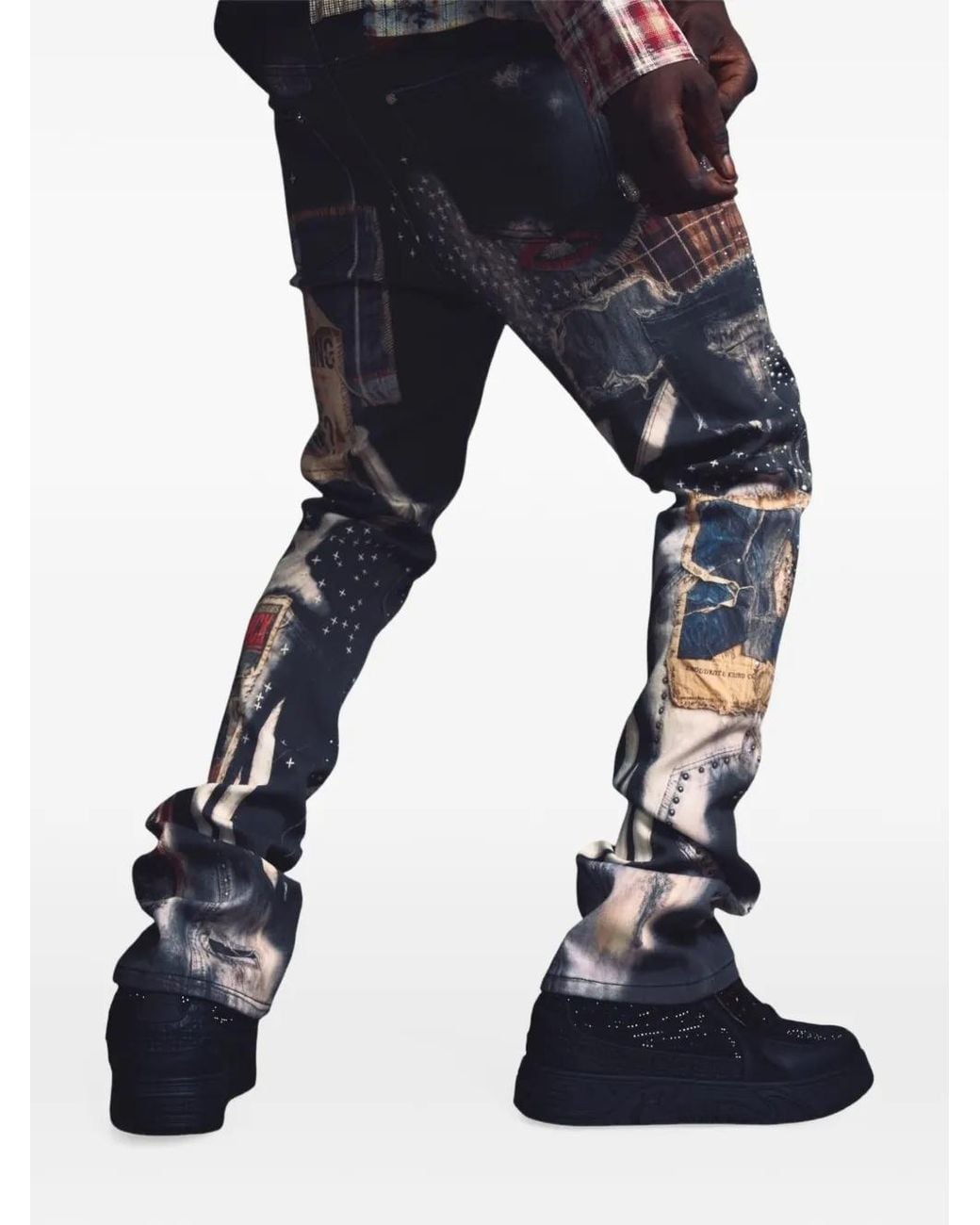 GUAPI Black Vintage Chronicle Graphic-Print Splatter-Effect Slim-Fit Jeans for men