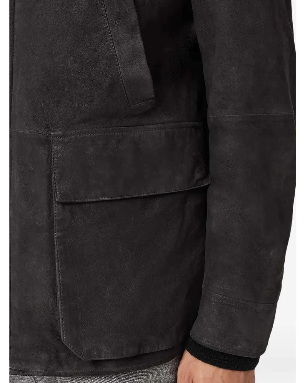 AllSaints Black Bolton Waxed Suede Coat for men