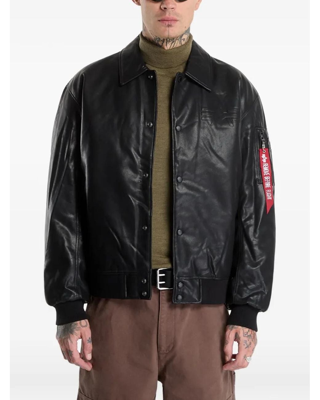 Alpha Industries Black Logo-Embossed Bomber Jacket for men