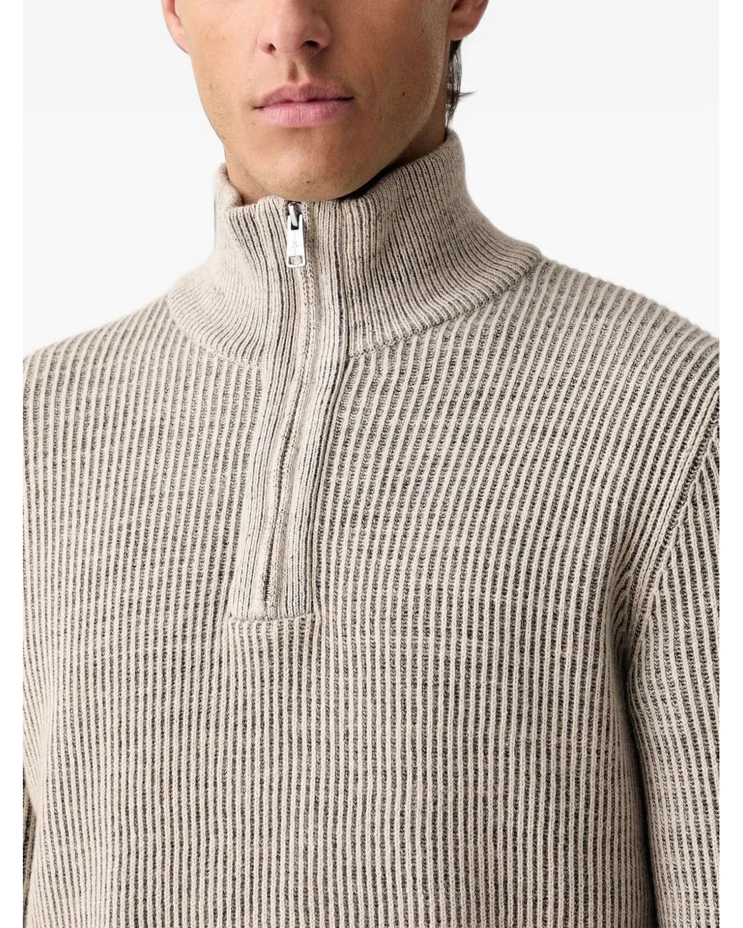 Marc O' Polo Gray Ribbed-Knit Quarter-Zip Sweater for men