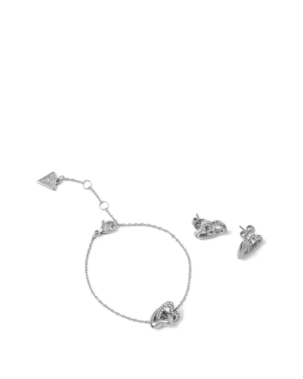 Guess Natural Beloved Heart-Embellished Necklace And Earrings Set