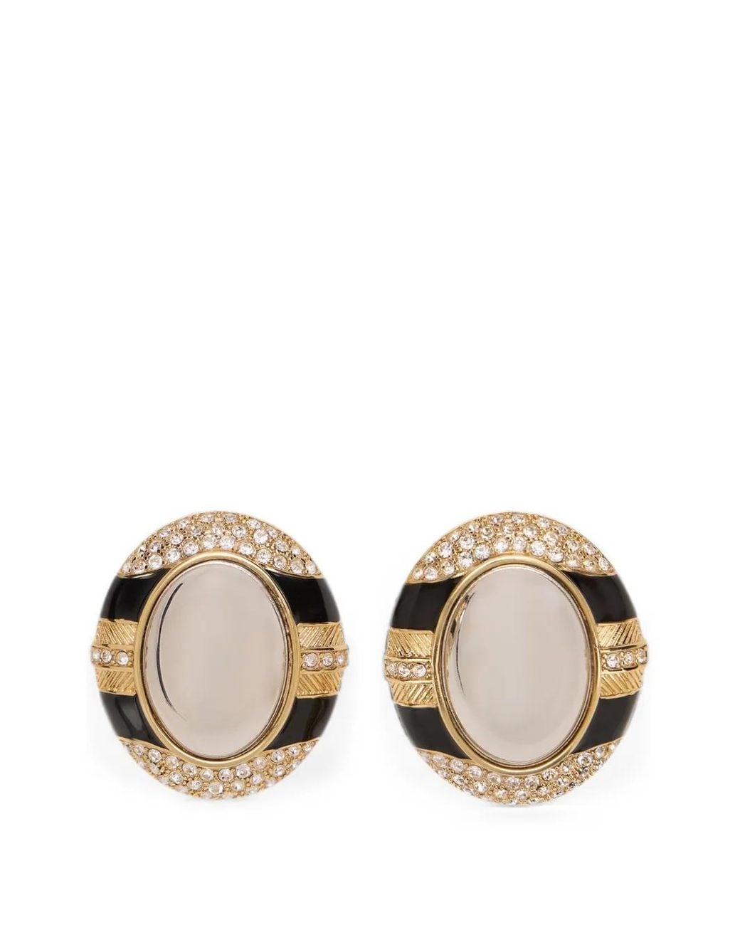 Roberto Cavalli Natural Crystal-Embellished Oval Earrings