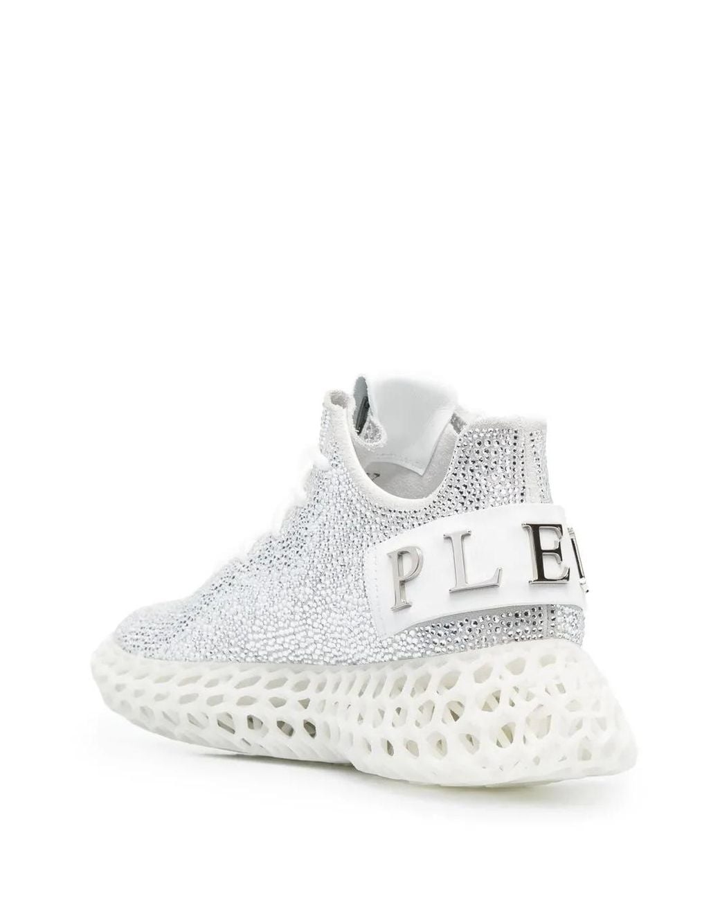 Philipp Plein White Skeleton Runner Embellished Sneakers