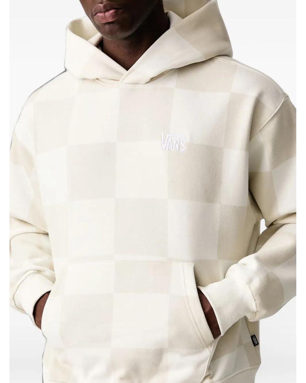 Vans White Checkerboard-Print Embroidered-Logo Hoodie for men