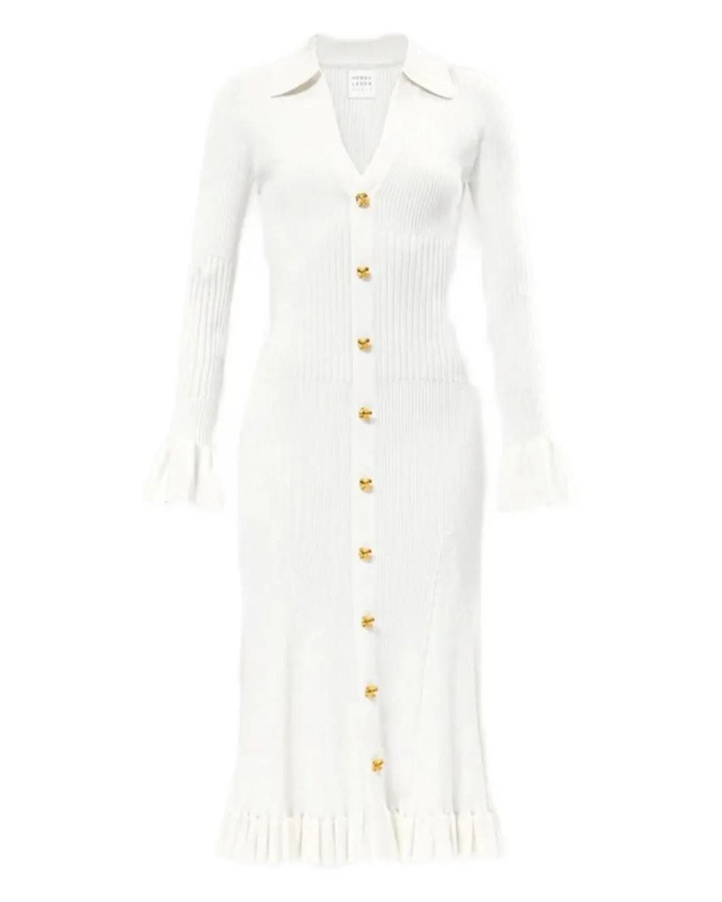 Hervé Léger White Robe Mi-Longue Hallie À Volants