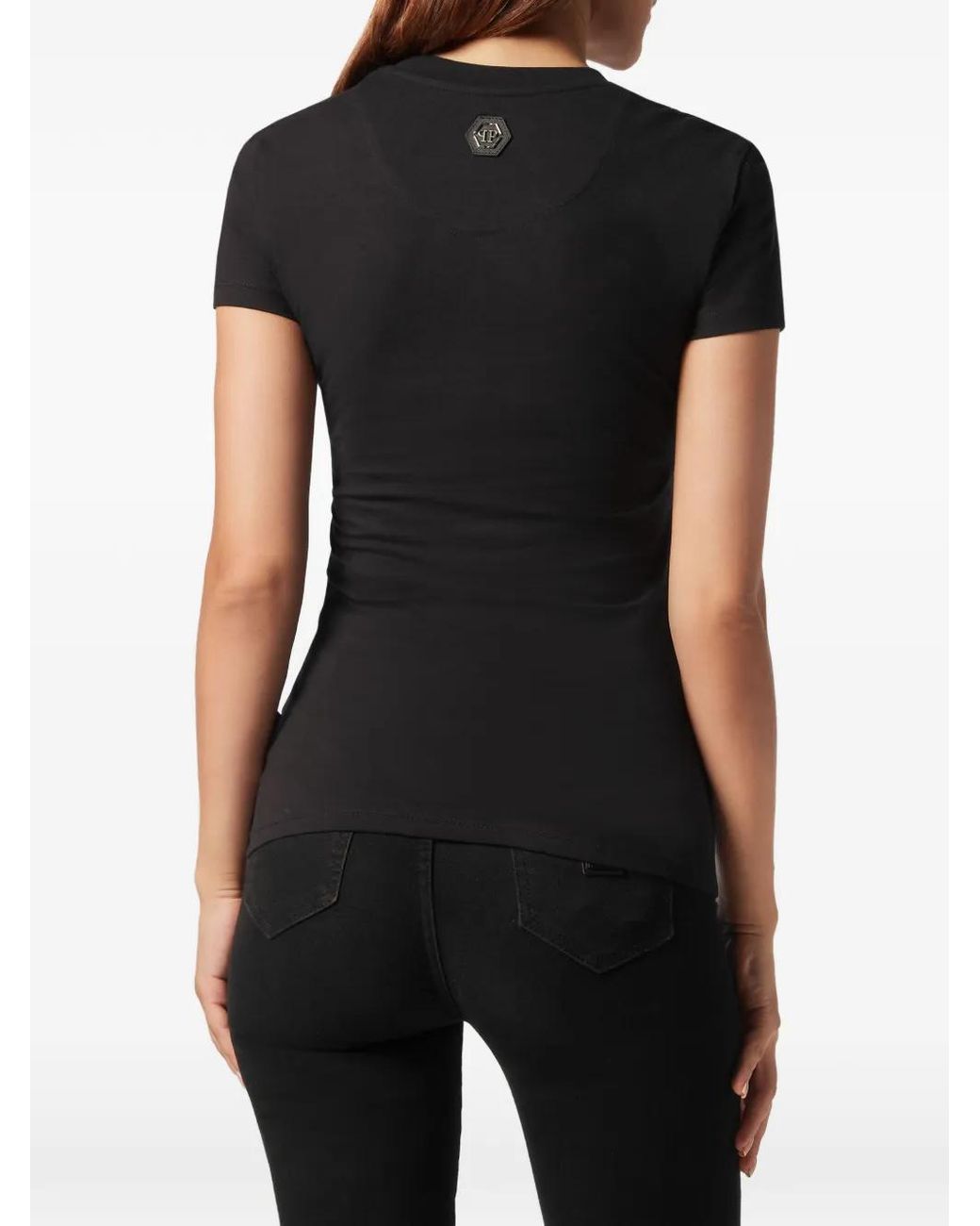 Philipp Plein Black Crystal-Embellished Logo-Print T-Shirt