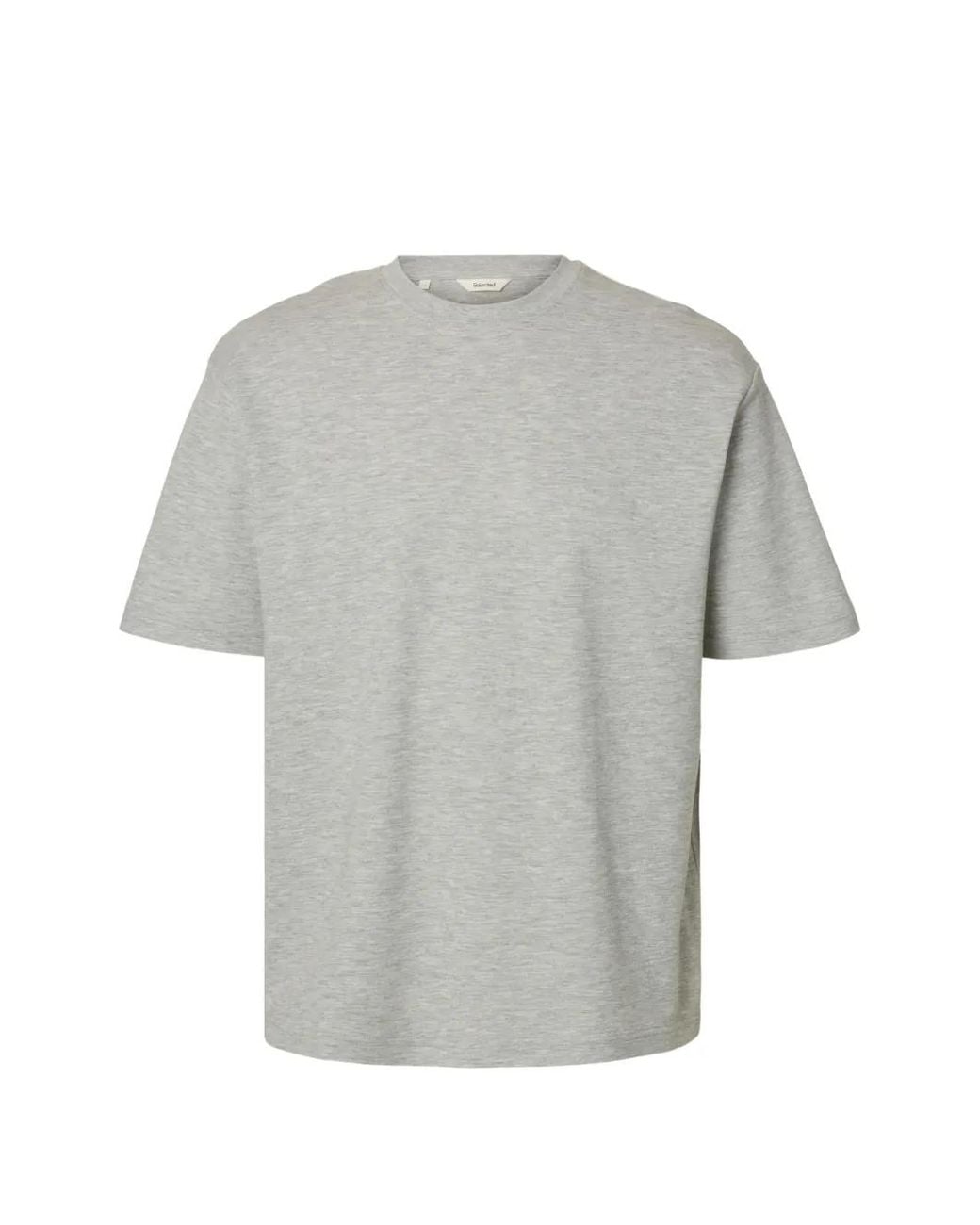 SELECTED Gray Crew-Neck T-Shirt for men