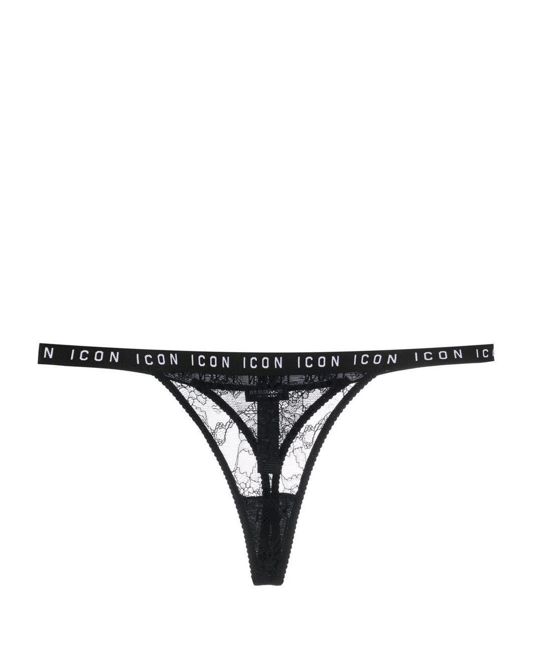 DSquared² Logo-waist Lace Thong in Black | Lyst