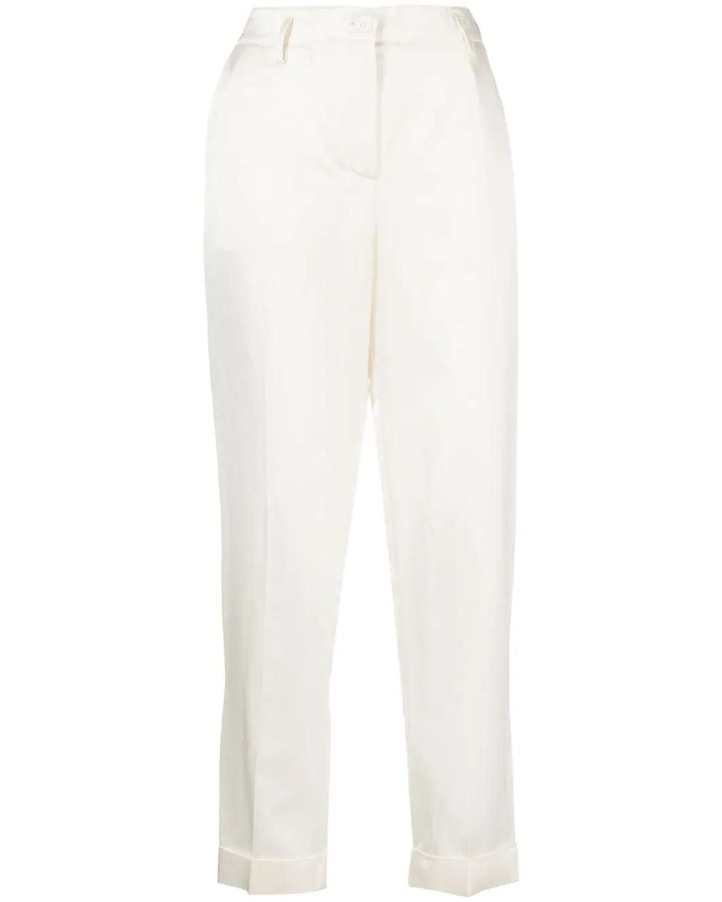 P.A.R.O.S.H. White Satin-Finish Mid-Rise Trousers