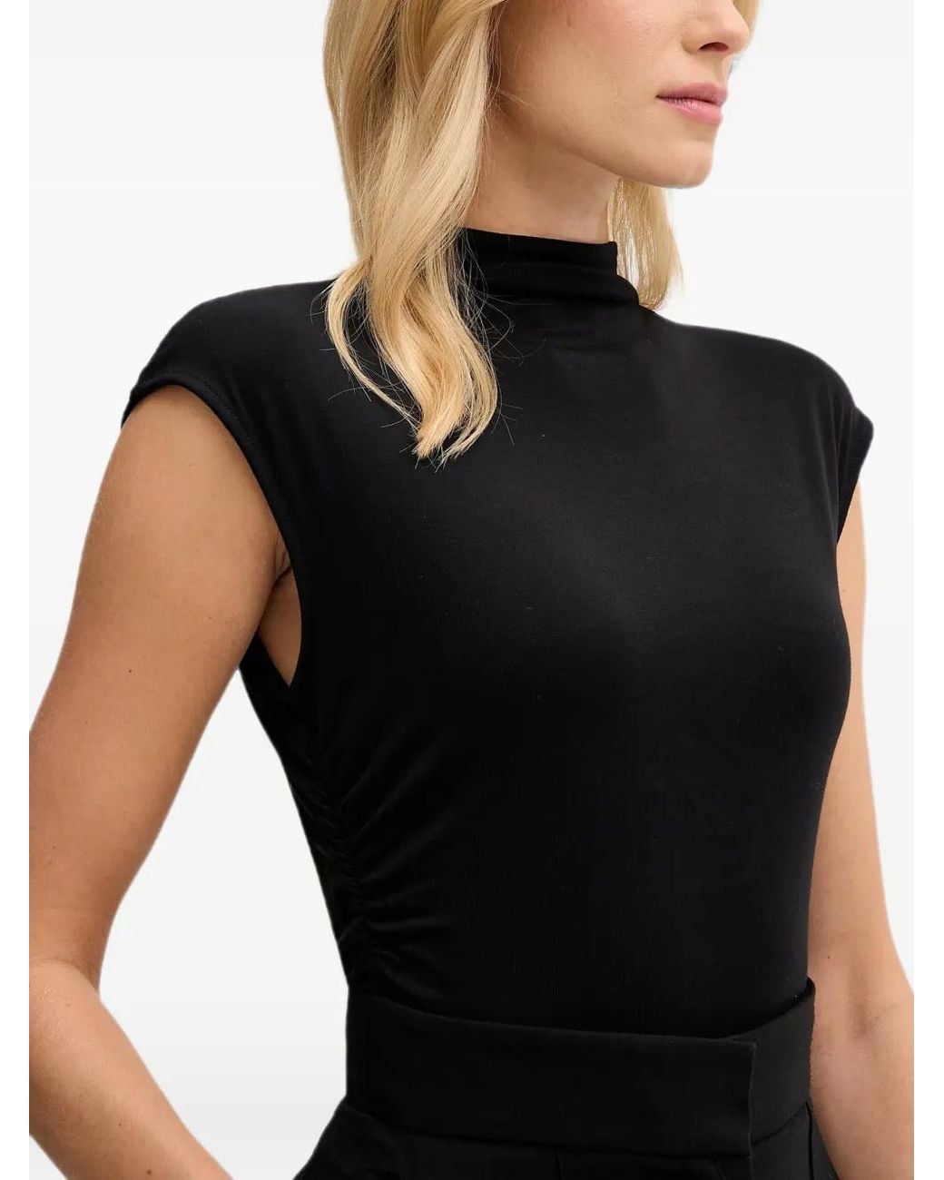 DKNY Black Mock-Neck Ruched Top