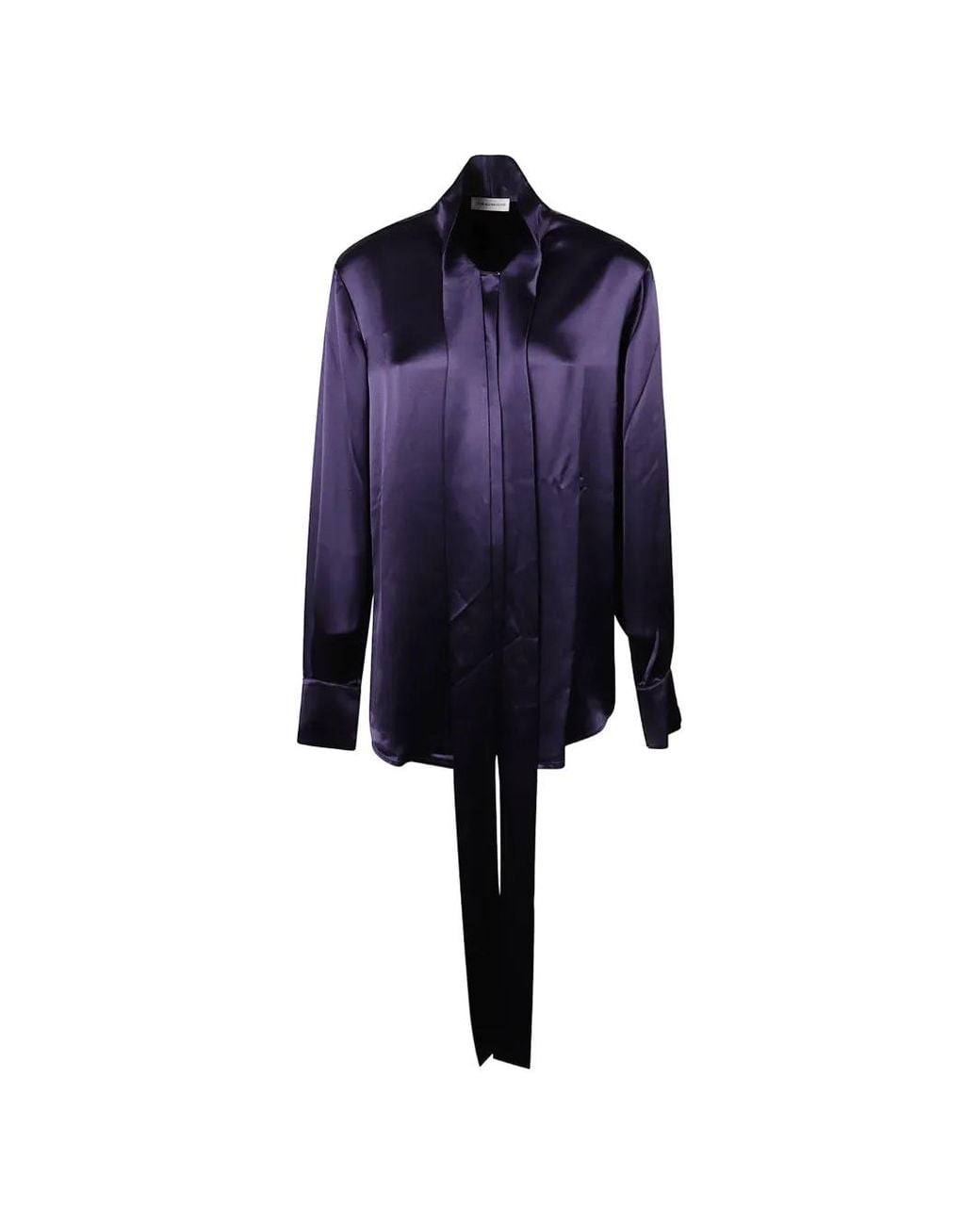 7 For All Mankind Blue Bow-Collar Satin-Finish Blouse