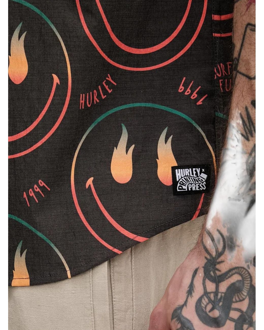 Hurley Black Smiley-Print Short-Sleeve Shirt for men