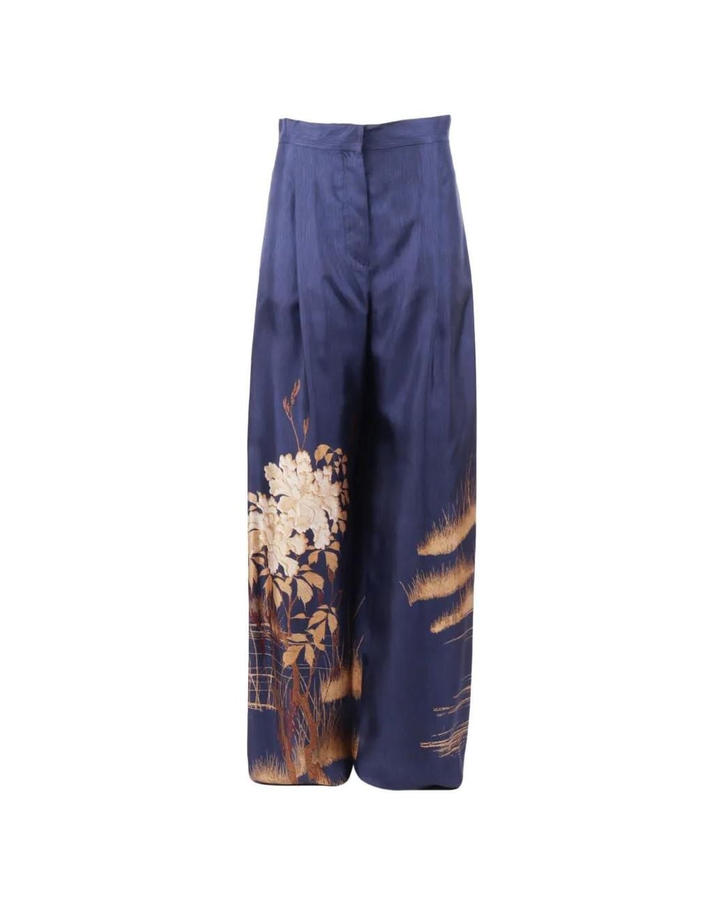 Max Mara Blue Floral-Print Trousers