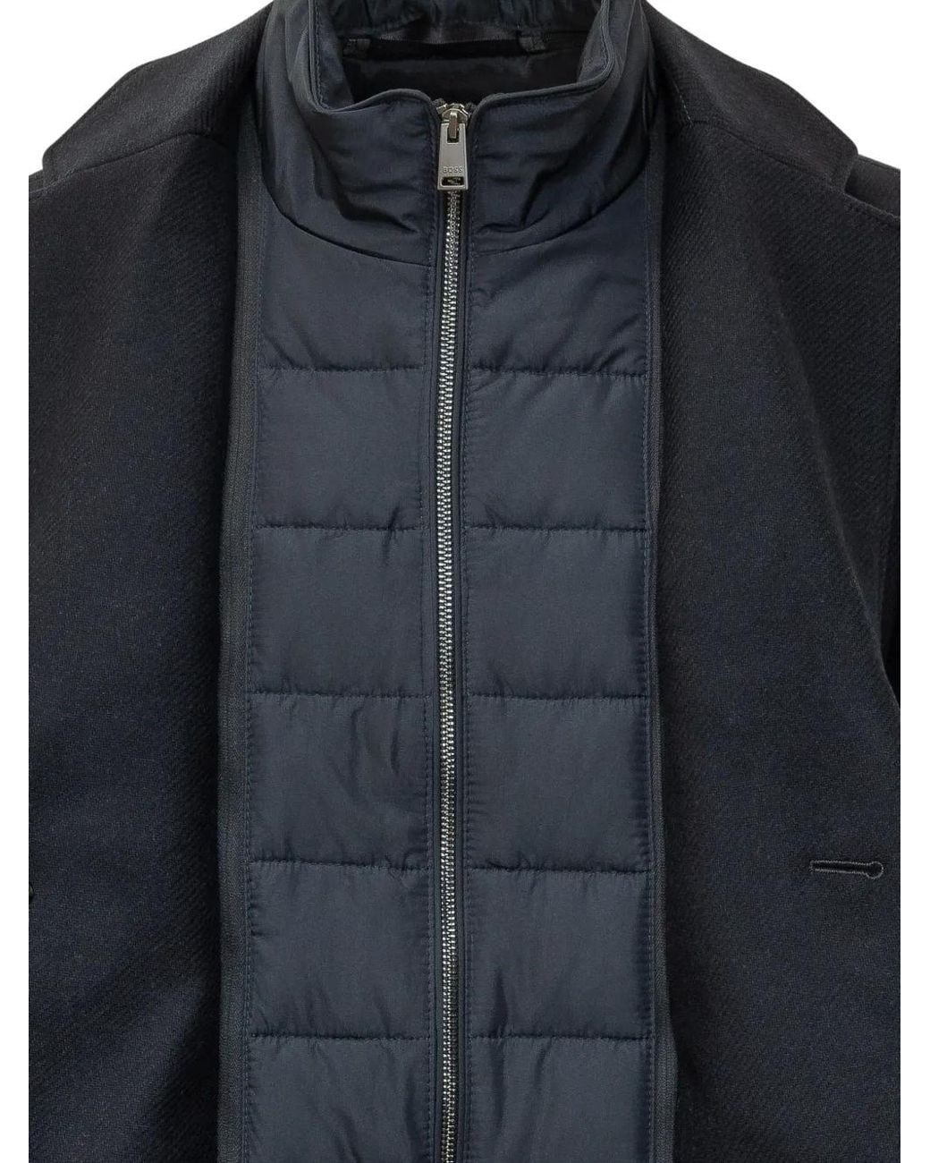 Boss Blue Quilted-Bib Wool-Blend Coat for men
