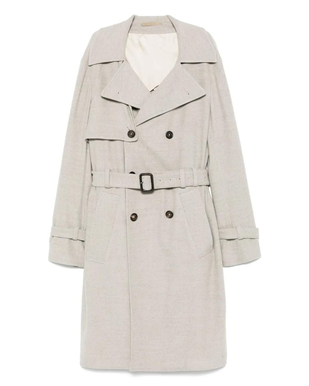 Eleventy Gray Belted Double-Breasted Trench Coat for men