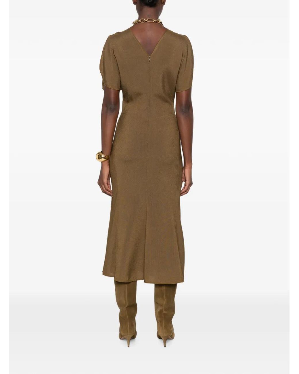 Victoria Beckham Natural Bela Ruched Midi Dress