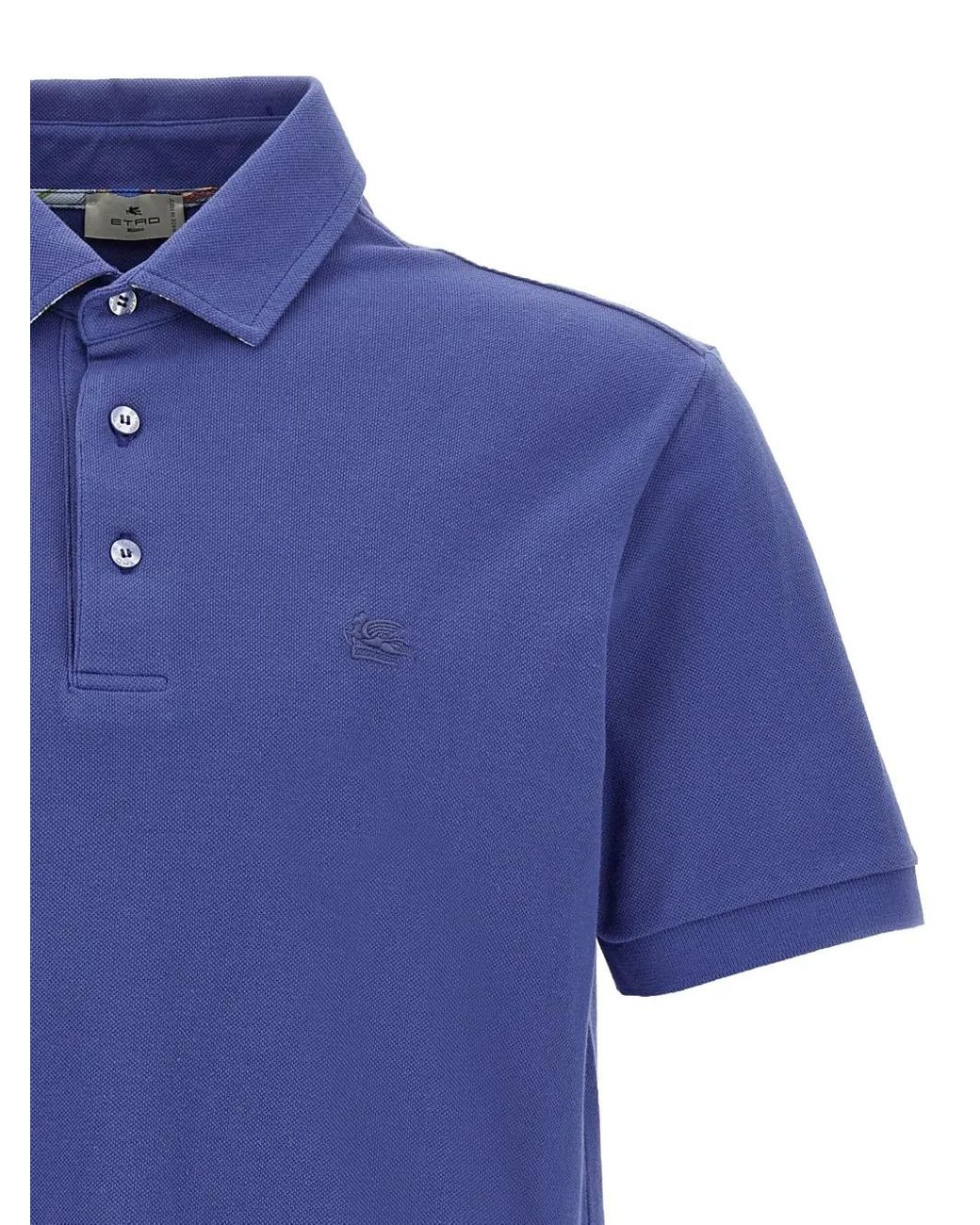 Etro Blue Paisley-Print Button Polo Shirt for men