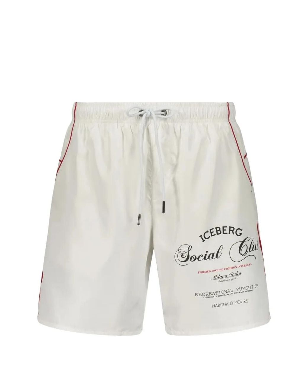 Iceberg White Logo-Print Piped Swim Shorts for men