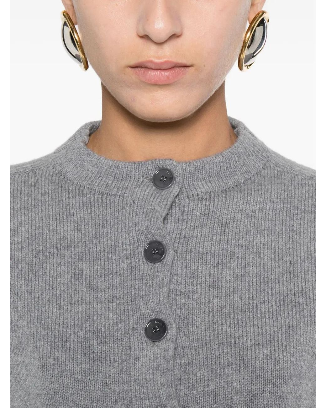 Ba&sh Gray Ruffled-Cuff Button-Up Cardigan