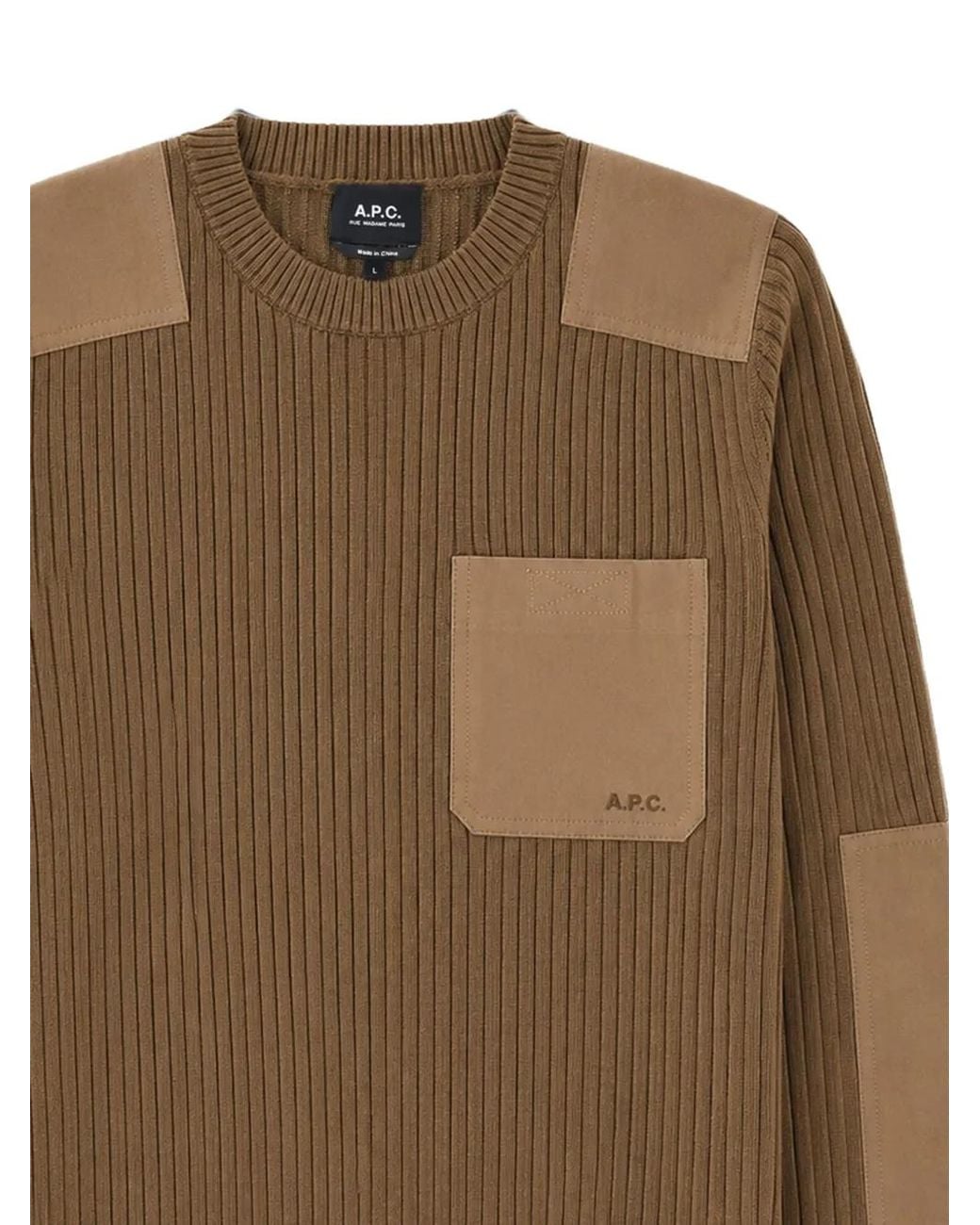 A.P.C. Brown Ribbed-Knit Panelled Sweater for men