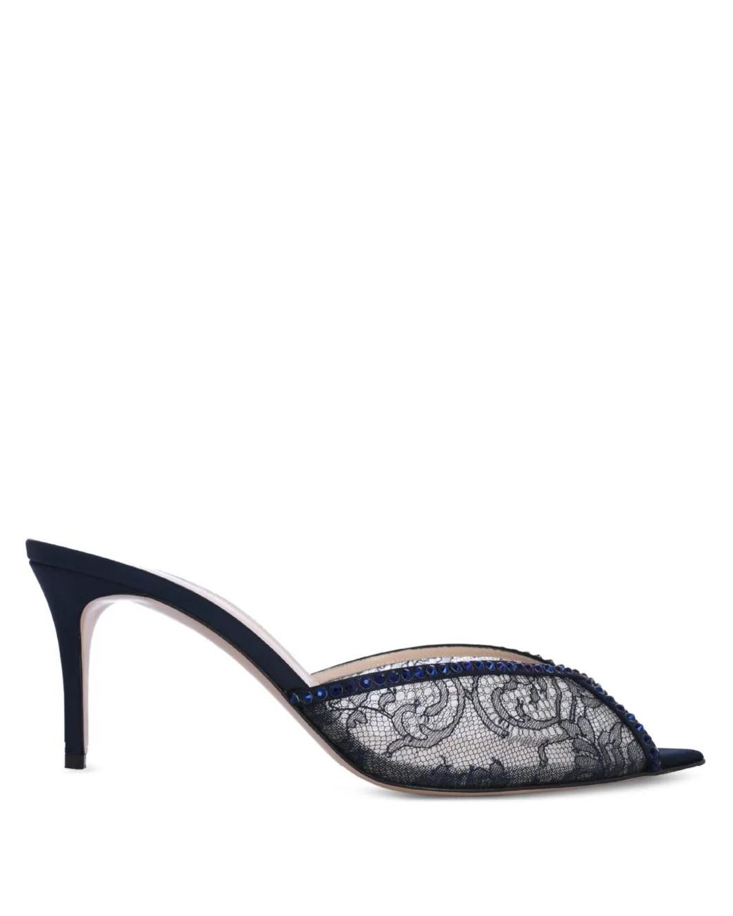 Andrea Wazen 75Mm Katy Lace-Embellished Mules in Blue | Lyst