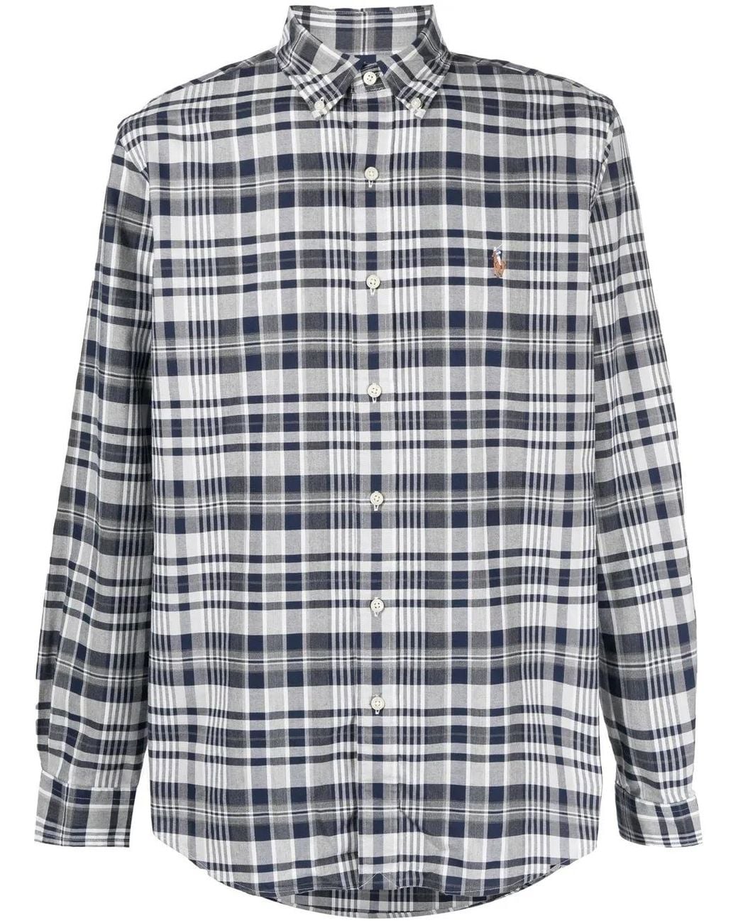 Polo Ralph Lauren Blue Check Pattern Long-Sleeved Shirt for men