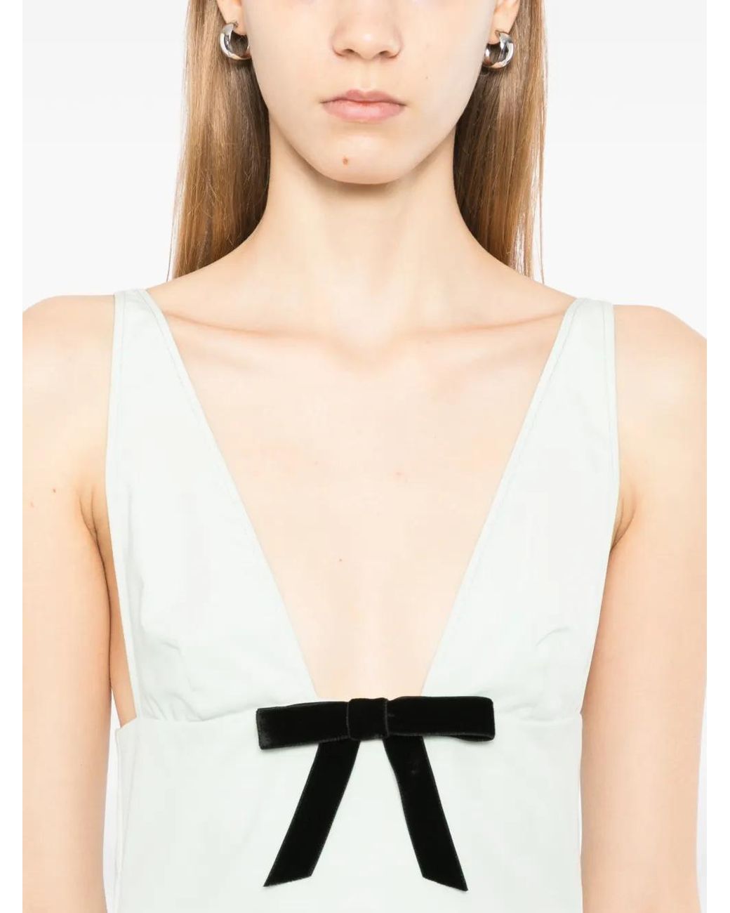 Kiki de Montparnasse White Bow V-Neck Dress