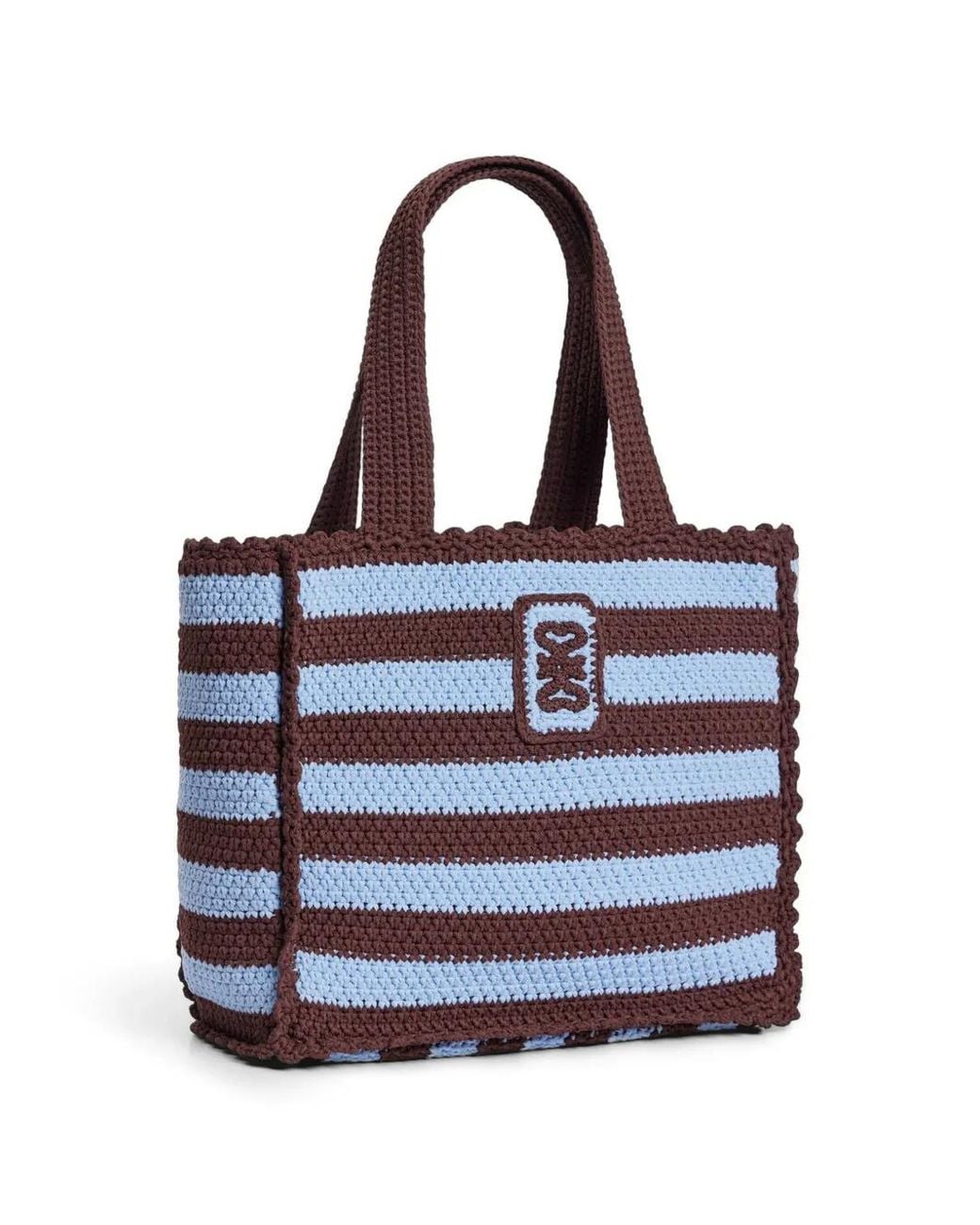 Sandro Blue Striped Crochet-Knit Tote Bag
