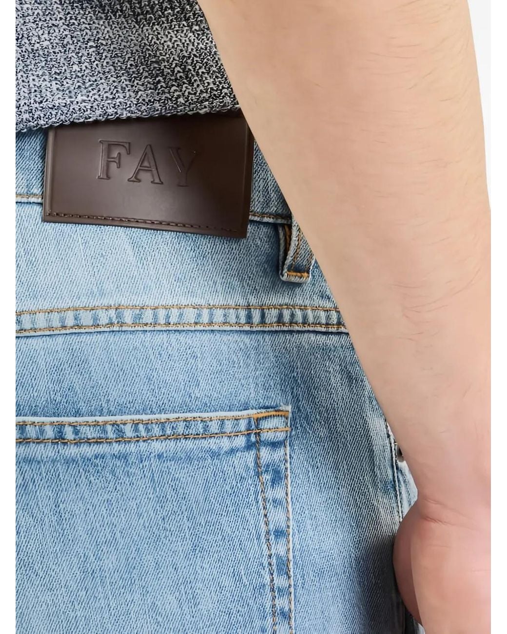 Fay Blue Leather-Patch Jeans for men