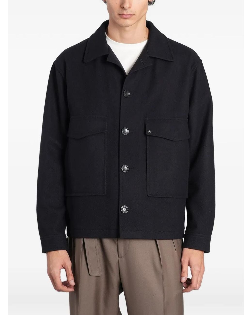 Tagliatore Black Button-Up Patch-Pocket Jacket for men