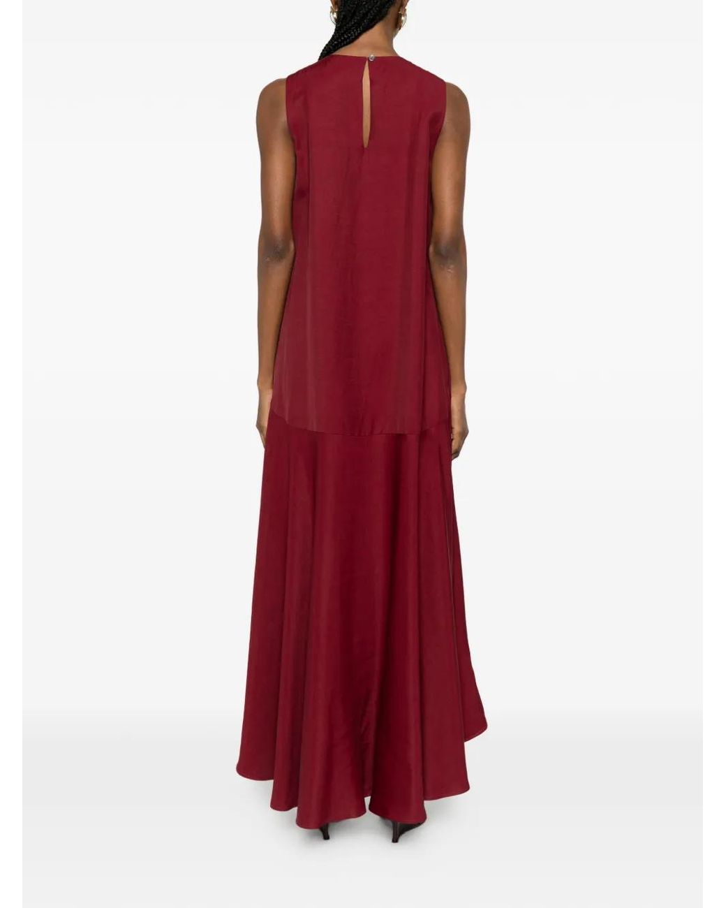 P.A.R.O.S.H. Red Sleeveless Panelled Midi Dress